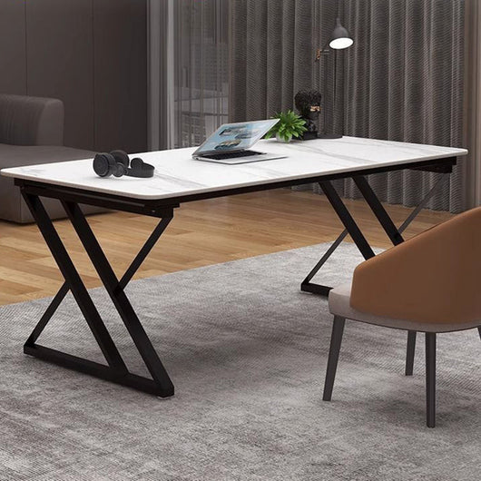 Office Desk with Stone Slab Top and Carbon Steel Frame | Modern Minimalist Design for Home Office 7