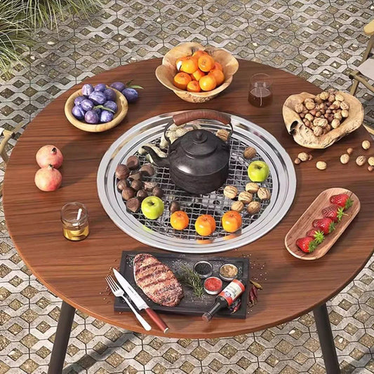 Outdoor Dining Table | Foldable Walnut Wood with Iron Frame, Compact Design | Perfect for Patio and Garden 0