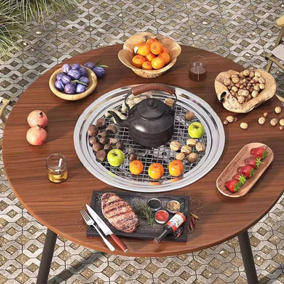 Outdoor Dining Table | Foldable Walnut Wood with Iron Frame, Compact Design | Perfect for Patio and Garden 0