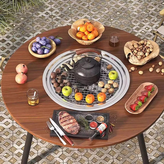 Outdoor Dining Table | Foldable Walnut Wood with Iron Frame, Compact Design | Perfect for Patio and Garden 0