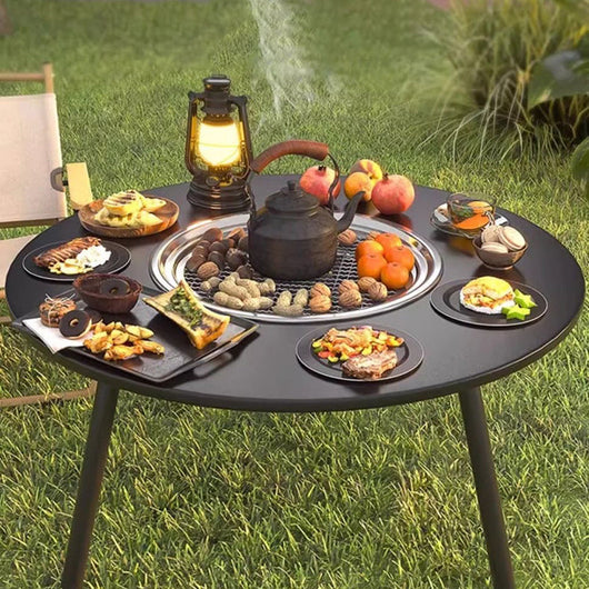 Outdoor Dining Table | Foldable Walnut Wood with Iron Frame, Compact Design | Perfect for Patio and Garden 2
