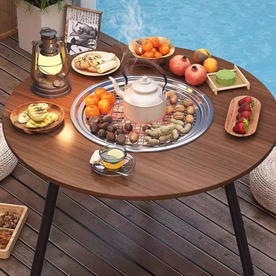 Outdoor Dining Table | Foldable Walnut Wood with Iron Frame, Compact Design | Perfect for Patio and Garden 3