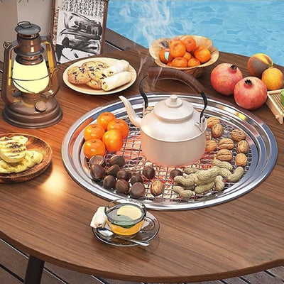 Outdoor Dining Table | Foldable Walnut Wood with Iron Frame, Compact Design | Perfect for Patio and Garden 8