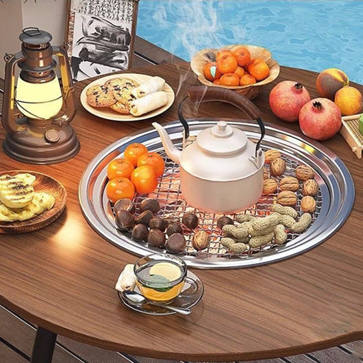 Outdoor Dining Table | Foldable Walnut Wood with Iron Frame, Compact Design | Perfect for Patio and Garden 8