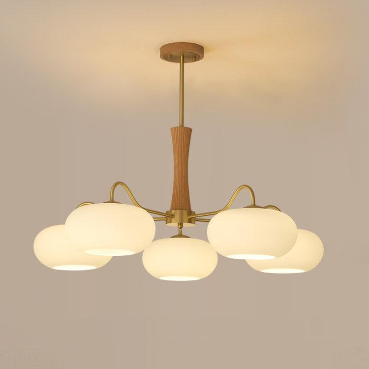 PersimmonGlow | Modern Elegant Brass Wooden Dining Room Chandelier 11