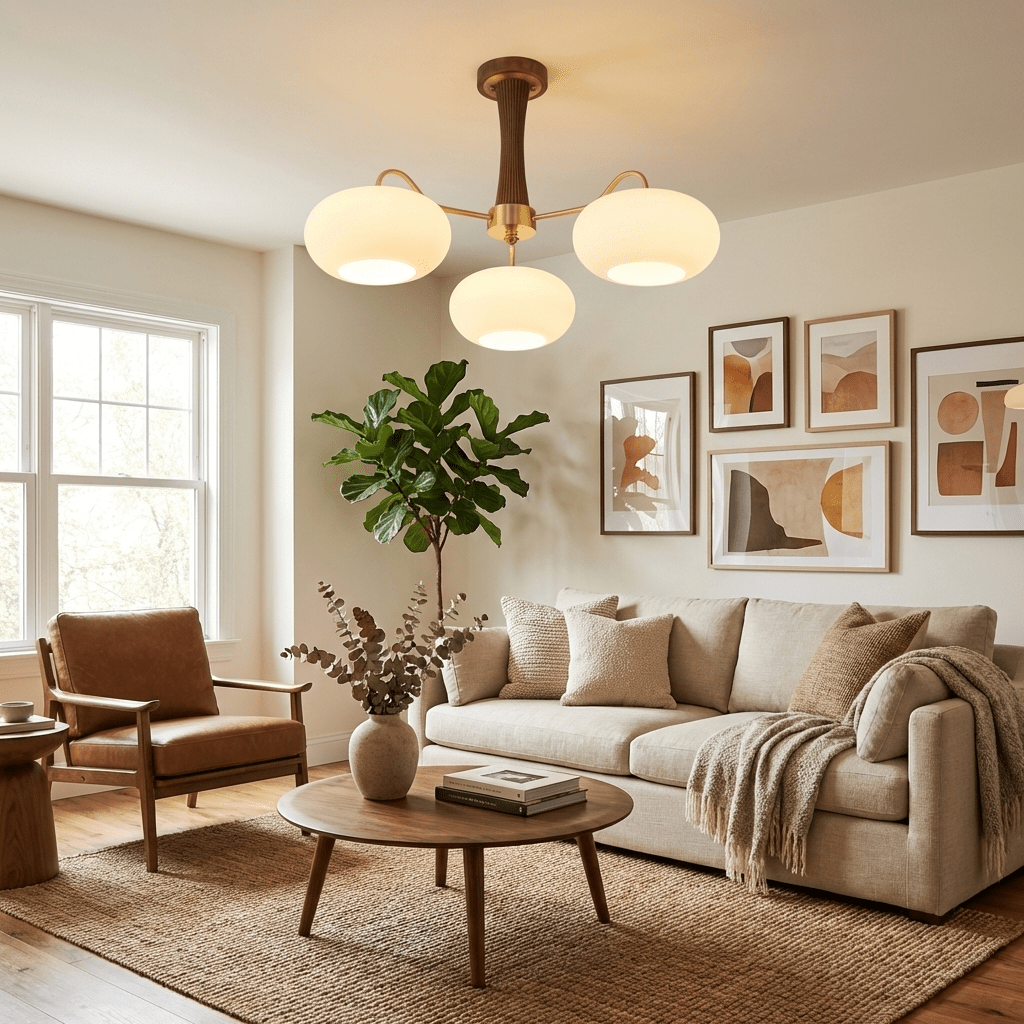 PersimmonGlow | Modern Elegant Brass Wooden Dining Room Chandelier 2