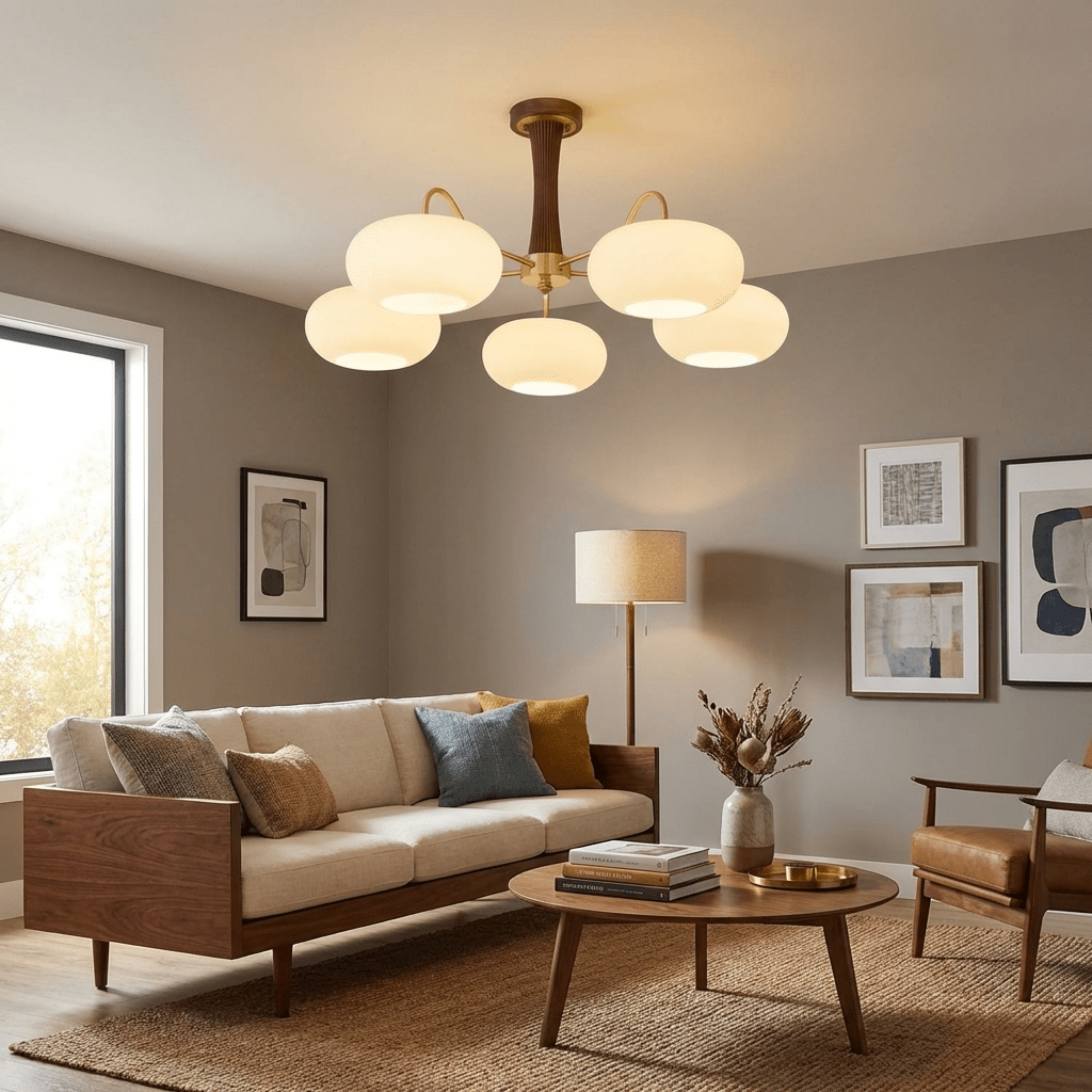 PersimmonGlow | Modern Elegant Brass Wooden Dining Room Chandelier 3