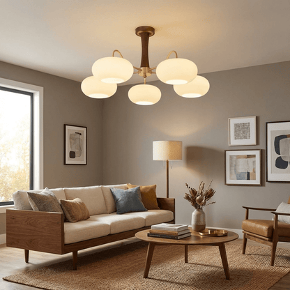 PersimmonGlow | Modern Elegant Brass Wooden Dining Room Chandelier 3