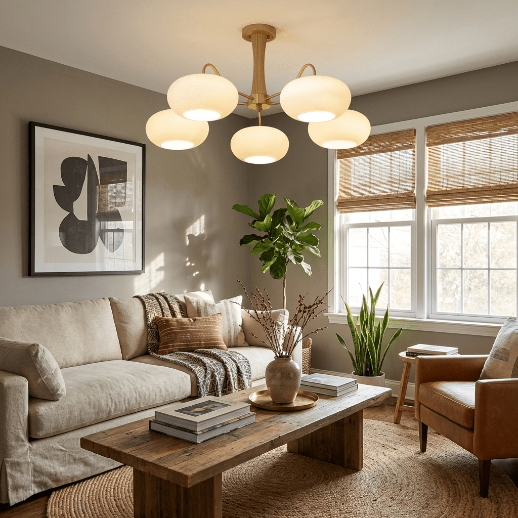 PersimmonGlow | Modern Elegant Brass Wooden Dining Room Chandelier 4
