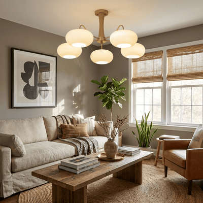 PersimmonGlow | Modern Elegant Brass Wooden Dining Room Chandelier 4