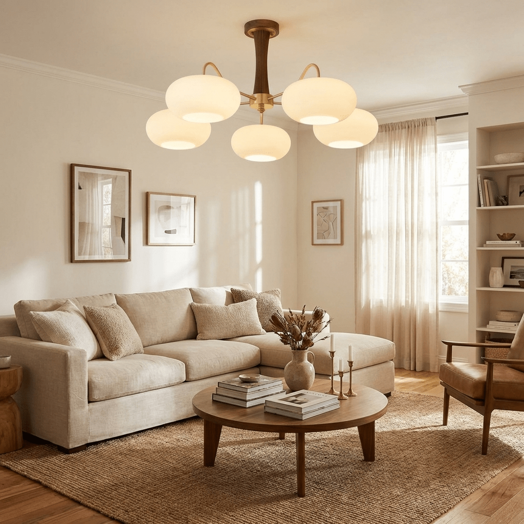 PersimmonGlow | Modern Elegant Brass Wooden Dining Room Chandelier 5