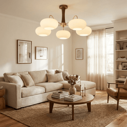 PersimmonGlow | Modern Elegant Brass Wooden Dining Room Chandelier 5