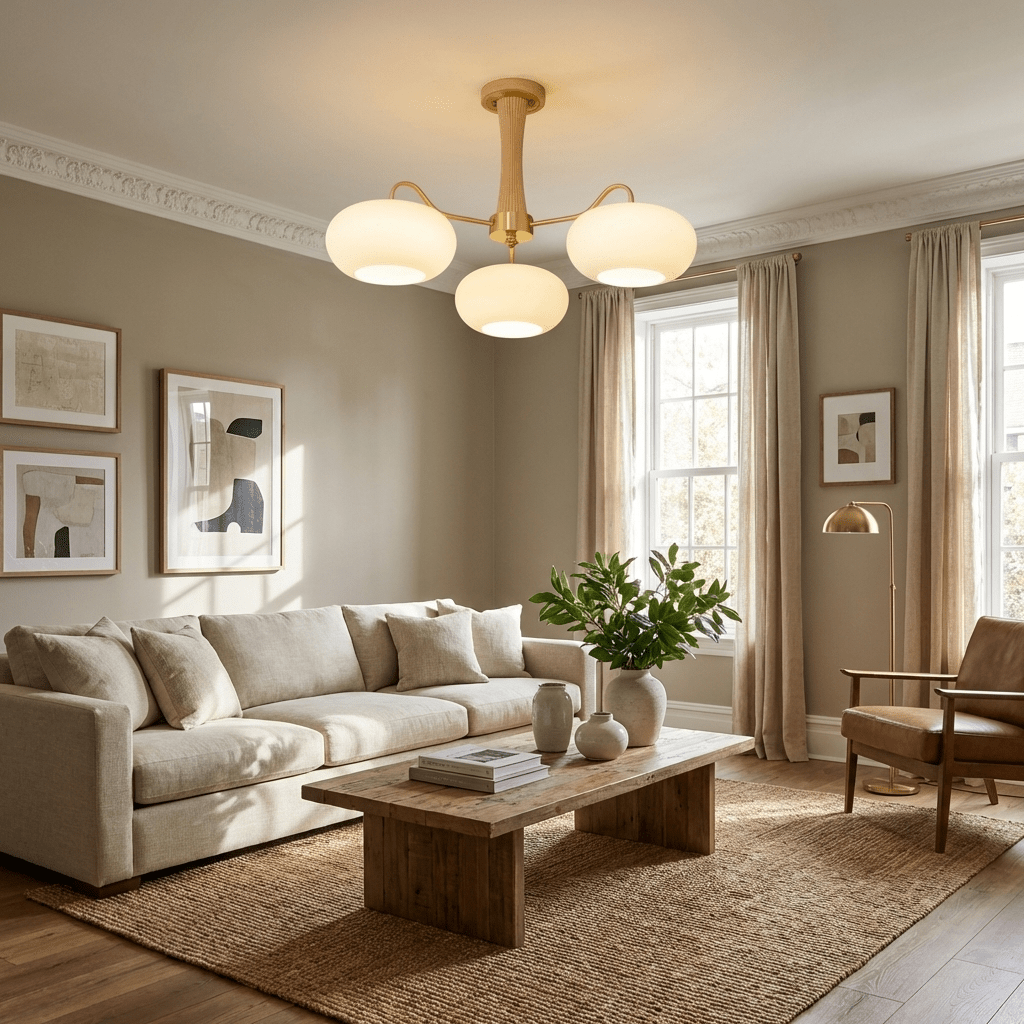 PersimmonGlow | Modern Elegant Brass Wooden Dining Room Chandelier 6