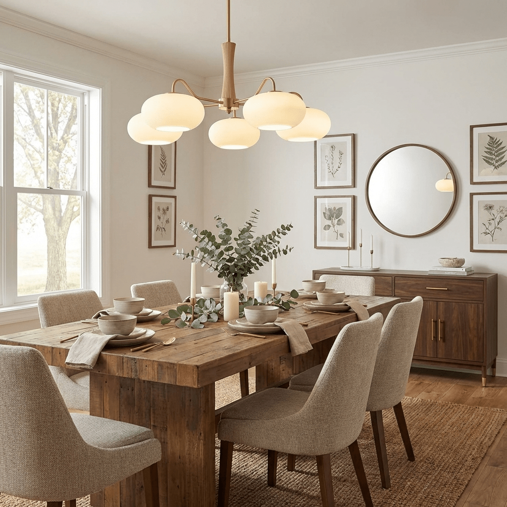 PersimmonGlow | Modern Elegant Brass Wooden Dining Room Chandelier 7