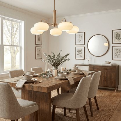 PersimmonGlow | Modern Elegant Brass Wooden Dining Room Chandelier 7