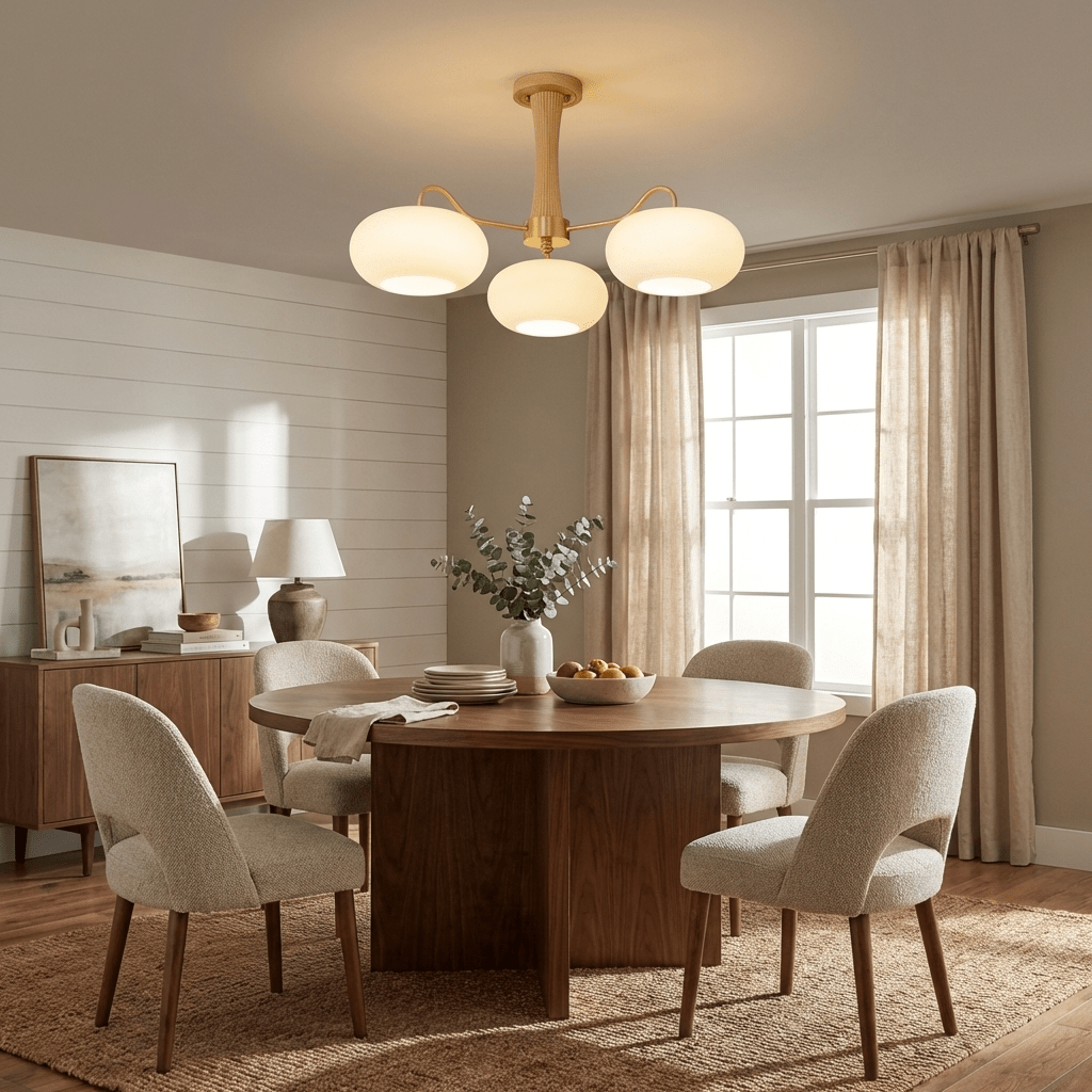 PersimmonGlow | Modern Elegant Brass Wooden Dining Room Chandelier 8
