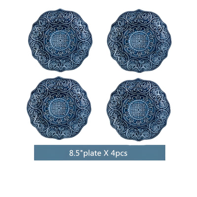 Porcelain Dinnerware Set + Navy Baroque Design + Durable Construction + Elegant Edges 6