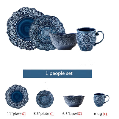 Porcelain Dinnerware Set + Navy Baroque Design + Durable Construction + Elegant Edges 7