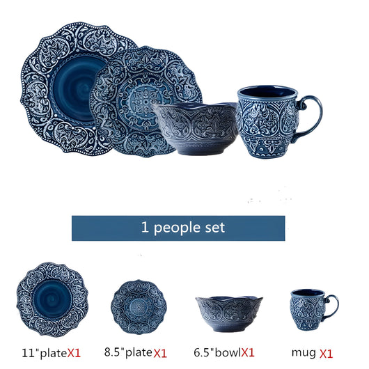 Porcelain Dinnerware Set + Navy Baroque Design + Durable Construction + Elegant Edges 7