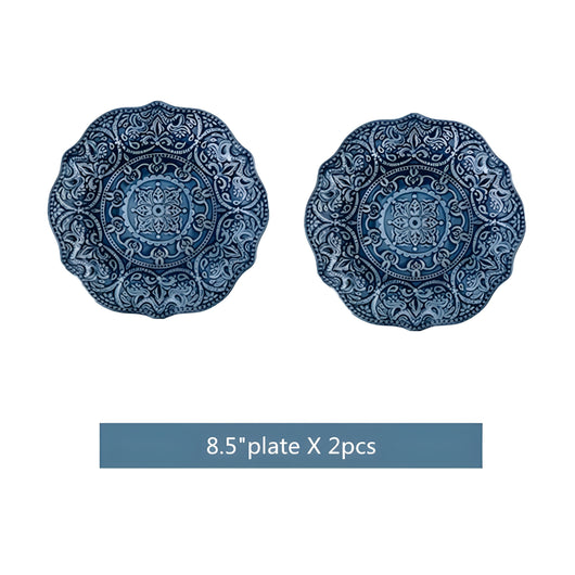 Porcelain Dinnerware Set + Navy Baroque Design + Durable Construction + Elegant Edges 8