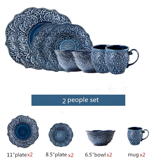 Porcelain Dinnerware Set + Navy Baroque Design + Durable Construction + Elegant Edges 9