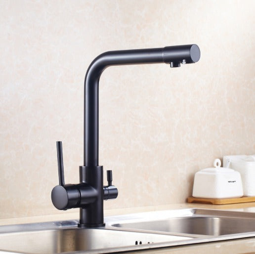 PureFlow | Modern Stainless Steel Double Handle Kitchen Faucet with Filtration 0