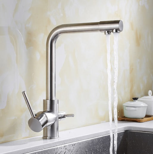 PureFlow | Modern Stainless Steel Double Handle Kitchen Faucet with Filtration 1