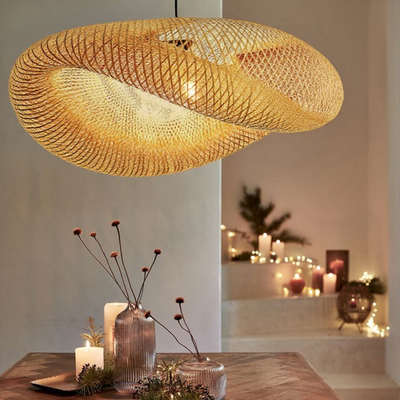 RattanWave | Elegant Organic Woven Rattan Pendant Light Fixture + Bamboo 10