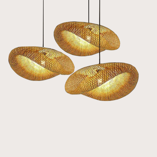 RattanWave | Elegant Organic Woven Rattan Pendant Light Fixture + Bamboo 2