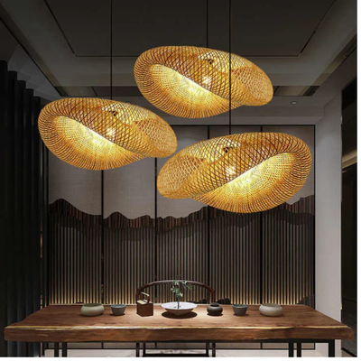 RattanWave | Elegant Organic Woven Rattan Pendant Light Fixture + Bamboo 3