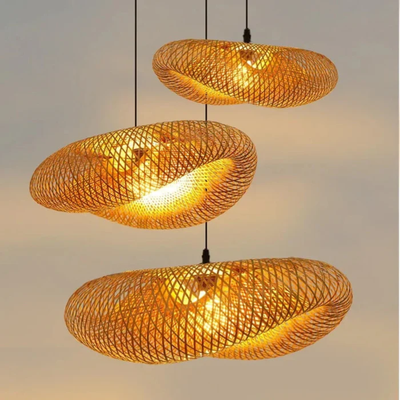 RattanWave | Elegant Organic Woven Rattan Pendant Light Fixture + Bamboo 4