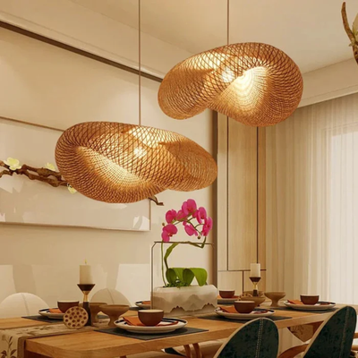 RattanWave | Elegant Organic Woven Rattan Pendant Light Fixture + Bamboo 5