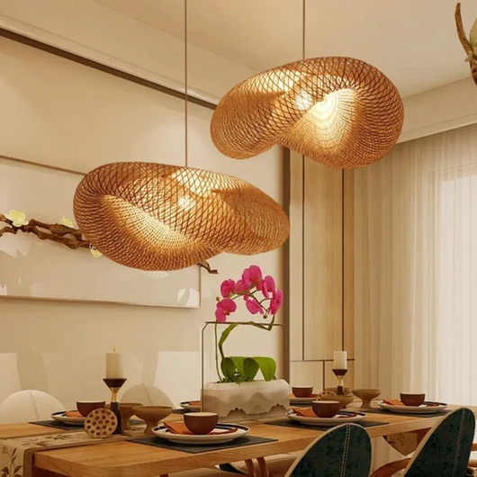 RattanWave | Elegant Organic Woven Rattan Pendant Light Fixture + Bamboo 5