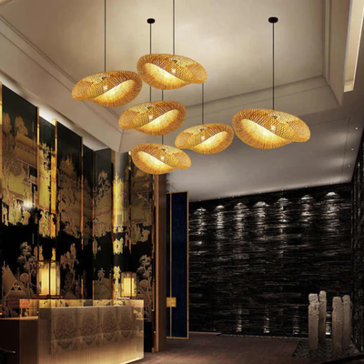RattanWave | Elegant Organic Woven Rattan Pendant Light Fixture + Bamboo 6