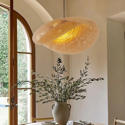 RattanWave | Elegant Organic Woven Rattan Pendant Light Fixture + Bamboo 9