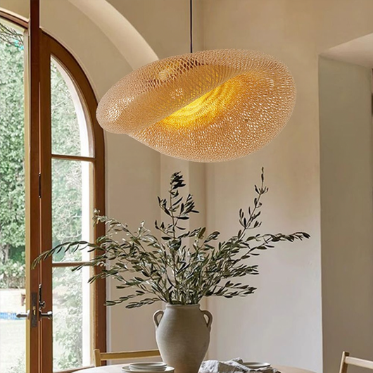 RattanWave | Elegant Organic Woven Rattan Pendant Light Fixture + Bamboo 9