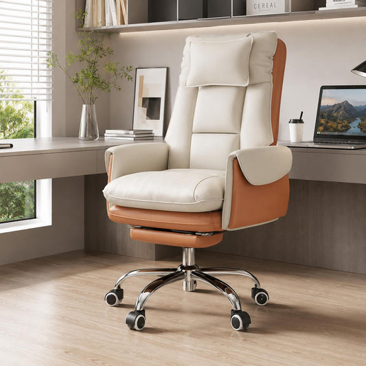 Reclinable Desk Chair | PVC Leather & Aluminum Alloy Frame, Adjustable Height & Footrest | Home Office Comfort 18