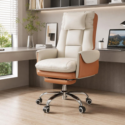 Reclinable Desk Chair | PVC Leather & Aluminum Alloy Frame, Adjustable Height & Footrest | Home Office Comfort 18
