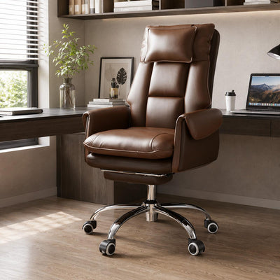 Reclinable Desk Chair | PVC Leather & Aluminum Alloy Frame, Adjustable Height & Footrest | Home Office Comfort 18