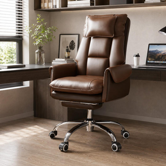Reclinable Desk Chair | PVC Leather & Aluminum Alloy Frame, Adjustable Height & Footrest | Home Office Comfort 18