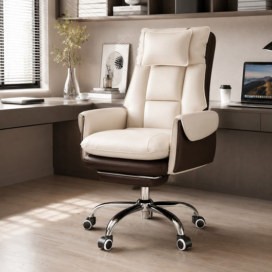 Reclinable Desk Chair | PVC Leather & Aluminum Alloy Frame, Adjustable Height & Footrest | Home Office Comfort 18