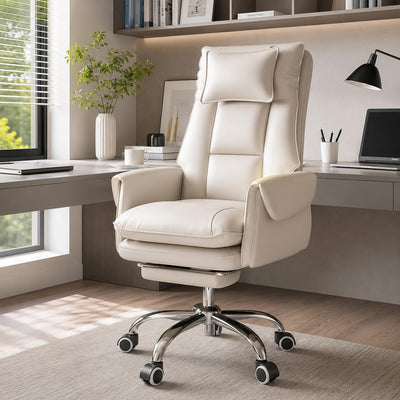 Reclinable Desk Chair | PVC Leather & Aluminum Alloy Frame, Adjustable Height & Footrest | Home Office Comfort 18