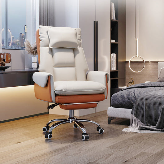Reclinable Desk Chair | PVC Leather & Aluminum Alloy Frame, Adjustable Height & Footrest | Home Office Comfort 2