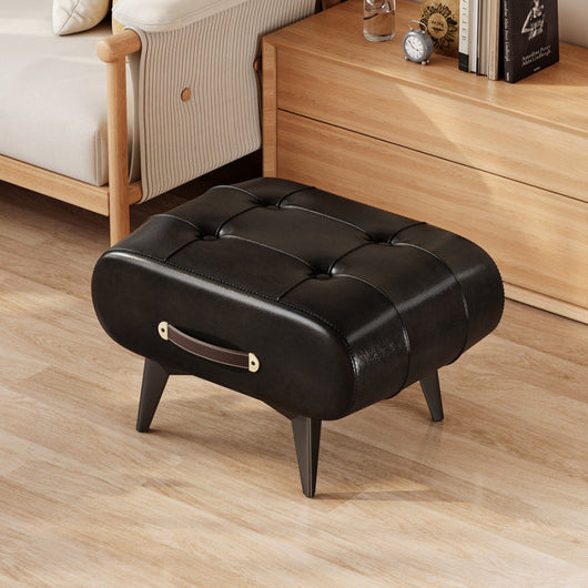 Rectangular Low Stool | PU Leather & Solid Wood Frame | Scandinavian Style for Living Room 0