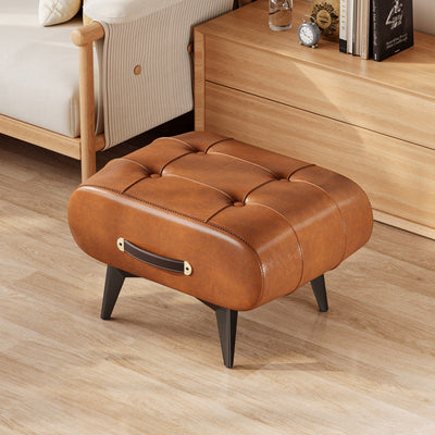 Rectangular Low Stool | PU Leather & Solid Wood Frame | Scandinavian Style for Living Room 10