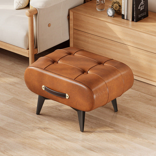 Rectangular Low Stool | PU Leather & Solid Wood Frame | Scandinavian Style for Living Room 10