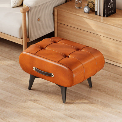 Rectangular Low Stool | PU Leather & Solid Wood Frame | Scandinavian Style for Living Room 12
