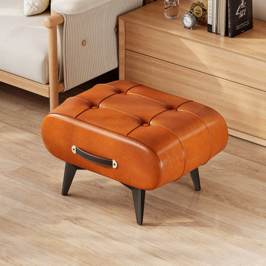 Rectangular Low Stool | PU Leather & Solid Wood Frame | Scandinavian Style for Living Room 12