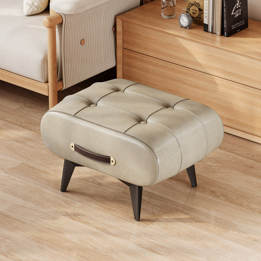 Rectangular Low Stool | PU Leather & Solid Wood Frame | Scandinavian Style for Living Room 14