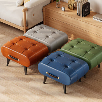 Rectangular Low Stool | PU Leather & Solid Wood Frame | Scandinavian Style for Living Room 1